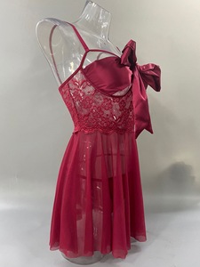 Ensemble de lingerie sexy pour <span class=keywords><strong>femme</strong></span>, soutien-gorge à nœuds, robe érotique à poitrine dénudée, nuisette en dentelle, sous-vêtements érotiques, ensembles de nuit - Product Image 6