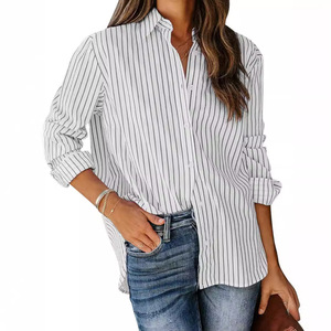 Camicia a maniche lunghe Casual Casual camicetta a maniche lunghe con scollo a V a strisce verticali da donna - Product Image 3