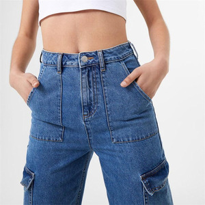 Alla moda a lunghezza intera oversize a vita alta larghi tasche carpentiere Cargo Jeans da donna - Product Image 3