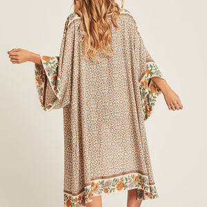 Bedruckter Rayon-<span class=keywords><strong>Cardigan</strong></span>, lockerer Fledermausärmel, langes Kleid, Bikini-Überzug, Strand-Kimono - Product Image 4