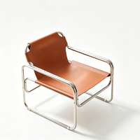 Mid-Century Bauhaus Italienischer Lounge-Sessel aus Sattelleder mit Edelstahlgestell, Einzelsofa, Akzentstuhl für Zuhause, Büro und Hotel