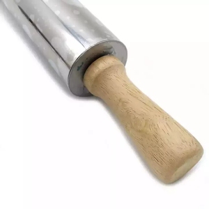 Rouleau à pâtisserie en acier inoxydable antiadhésif pour biscuits, pâtes <span class=keywords><strong>et</strong></span> pizzas, avec manche en <span class=keywords><strong>bois</strong></span> - Product Image 5