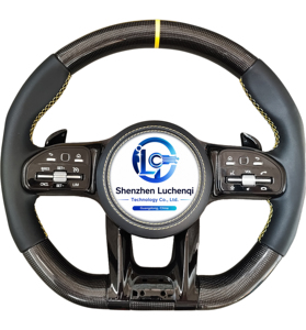 Volant chauffant en fibre de carbone véritable, 4 branches, revêtement Alcantara, compatible <span class=keywords><strong>Mercedes</strong></span> W205 W213 W463 C118, amélioration intérieure AMG Performance - Product Image 4