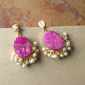 ต่างหูทรงหยดน้ำแฟชั่นสไตล์วินเทจ สีชมพู รูปวงรี ประดับด้วยหินอาเกต  ทำจากโลหะผสมที่ไม่ผสมนิกเกิล สำหรับผู้หญิง รุ่น Mohit E0289 - Product Image 1