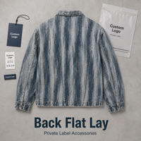 Veste en jean délavée à rayures verticales pour homme IKDEER, fermeture éclair intégrale, conception personnalisée, marque privée, OEM, ODM, vêtement d'extérieur décontracté