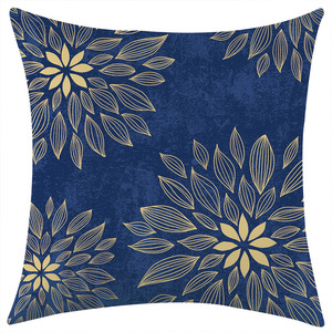 Housse de coussin carrée à motif géométrique bleu et or, décoration de salon, taie d'oreiller respirante - Product Image 2