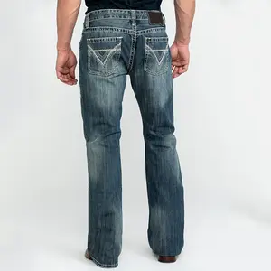 Fabriek Hoge Kwaliteit Vintage Wassen Slanke Bootcut Denim Mannen Broek Katoen Mode Geen Stretch Heren Jeans 2022