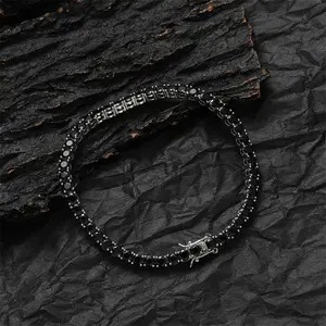 New European and American Hip Hop Jewelry 3mm 4mm 5mm Copper Inlaid Black Zircon Tennis Chain Bracelet For Men