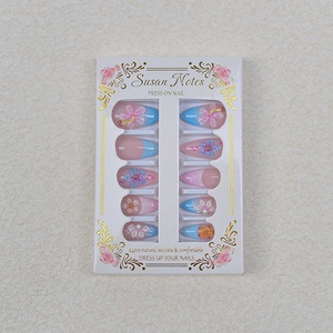 24 Pièces Nouveaux Ongles Français 3D à Fleurs, Faits Main en Résine, Pré-décorés, à Presser, Amovibles, Forme Amande, <span class=keywords><strong>Faux</strong></span> Ongles - Product Image 6