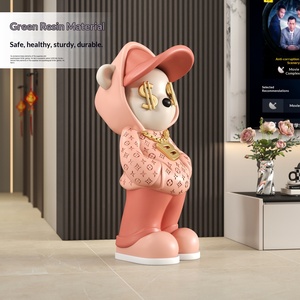 Grande sculpture d'ours en résine peinte, style art populaire de dessin animé, tendance, pour décoration au sol dans le salon, l'entrée ou pour exposition à domicile - Product Image 4