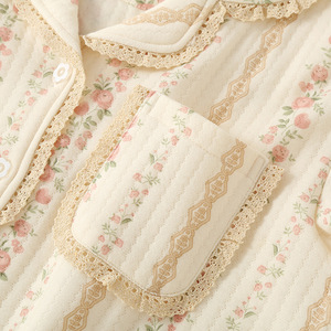 Set di <span class=keywords><strong>pigiama</strong></span> inverno donna manica lunga 100% fiori di <span class=keywords><strong>cotone</strong></span> Set Homewear in pizzo - Product Image 5