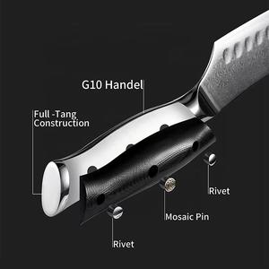 <span class=keywords><strong>Couteau</strong></span> <span class=keywords><strong>de</strong></span> <span class=keywords><strong>chef</strong></span> <span class=keywords><strong>de</strong></span> cuisine <span class=keywords><strong>Santoku</strong></span> ultra-tranchant <span class=keywords><strong>de</strong></span> 7 pouces avec lame en acier damas <span class=keywords><strong>de</strong></span> 67 couches et manche G10 fait à la main - Product Image 2