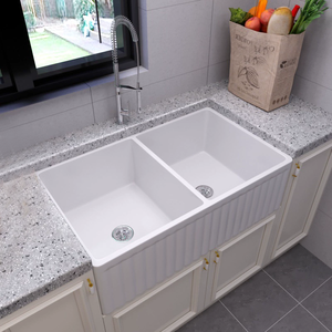 Tablier de cuisine américaine Évier en céramique semi-encastré Évier de cuisine moderne à double soufflage 33 ''pouces CUPC Farmhouse Évier de cuisine en céramique avec plateau - Product Image 4