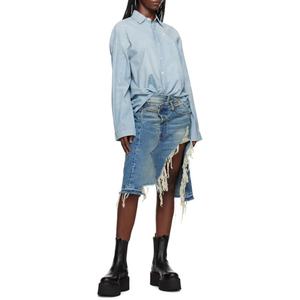 กระโปรงยีนส์สั้นสีน้ำเงินฟอกสไตล์ YK2 แบบไม่ยืด แต่งดีเทลขาดๆ ทั่วทั้งตัว สำหรับผู้หญิง - Product Image 5