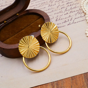 French Style Metallic Lotus Leaf Drop Earrings Gold Geometric Plant Design Fashion Jewelry - Product Image 2