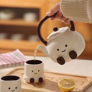 Cute Smile Face Ceramic Tea <b>Set</b> Cartoon Tea <b>Cup</b> <b>Set</b> with Pot Tea Gift <b>Set</b> for Birthday - Product Image 4