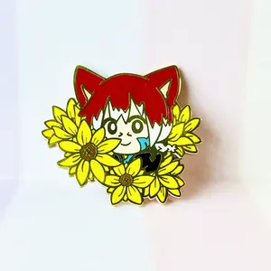 Personalized cartoon design hard enamel pins fancy coloring metal lapel pins with flower