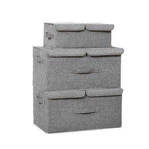Fabric Double Opening Storage <b>Box</b> Rectangle Beige Clothing Organizer Home Use - Product Image 4