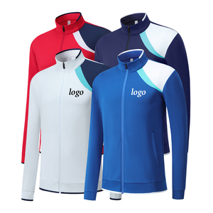 Chaqueta deportiva con logotipo personalizado, cuello alto con cremallera completa, bloques de color, manga larga, para entrenamiento, para hombres y mujeres, ropa deportiva para equipos al aire libre. - Product Image 5