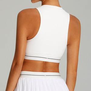 Wholesale Women's <b>Mock</b> <b>Neck</b> Tennis Sports Bra Sleeveless Racerback Padded Crop <b>Top</b> Quick Dry Workout Bra Medium Impact Gym Bra - Product Image 2