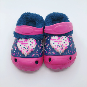 Heart winter indoor warm wedge sandal printing girls eva garden clog shoes furry clog with fur