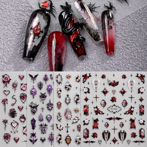 Bộ dán trang trí móng tay 5D hình hoa hồng, bướm, đầu lâu Gothic, đá quý, chủ đề giả tưởng, dùng để trang trí móng tay tự làm - Product Image 6