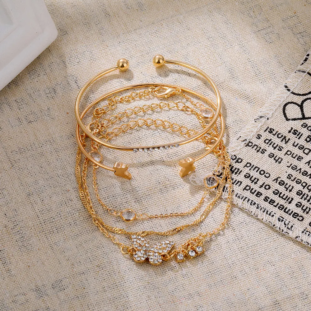 SL21029 Золотая Бабочка бриллиантовые браслеты богемные браслеты с кристаллами горный хрусталь золотое покрытие набор ювелирных изделий