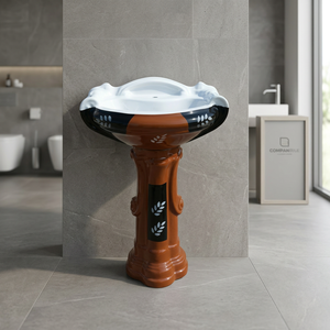 Lavabo carré en céramique aspect granit noir moderne avec piédestal complet pour salle de bain - Product Image 4