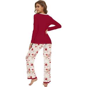 Ensemble de pyjama pour femmes personnalisé, haut à manches longues avec pantalon fleuri, viscose bambou, vêtements de détente, tailles S-XXL - Product Image 2