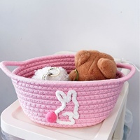 Panier de rangement ovale en corde de coton tressée avec poignée pour la maison, le bureau ou comme panier à linge sale et à jouets