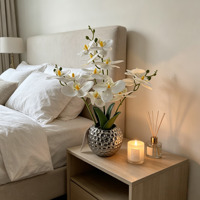 Arrangement d'orchidées artificielles réalistes, vase en plastique argenté métallisé, décoration pour la maison, le bureau, les mariages, Halloween, léger