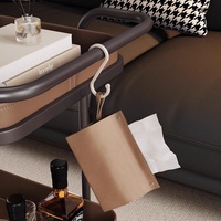 Chariot de rangement pliant en cuir et bois de luxe léger, avec étagère à trois niveaux réglable pour café et snacks, sur roulettes