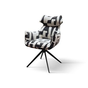 Fauteuil pivotant Ornella, revêtement en tissu noir et blanc, base en métal, chaise de bureau intérieure - Product Image 1