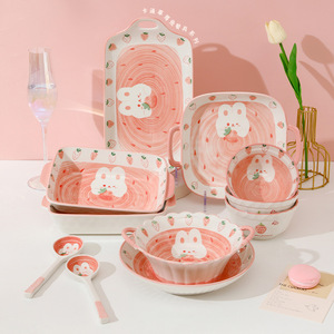 Fresh Cute Cartoon Underglaze Ceramic Dinnerware <strong>Set</strong> <strong>Plates</strong> Wholesale <strong>Childrens</strong> Bowls Salad Bowls Fish <strong>Plates</strong> Microwave Safe - Product Image 1