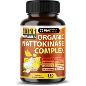 Oem 10 trong 1 Hữu Cơ Nattokinase viên nang phức tạp với vitamin D3, Niacin, vitamin K2, kẽm, <span class=keywords><strong>CoQ10</strong></span>, quercetin bổ sung - Product Image 1