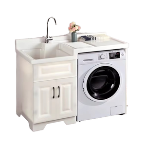 Gabinete de fregadero de balcón integrado de <span class=keywords><strong>aluminio</strong></span> moderno, carcasa de MDF con espejo, escurridor de cobre resistente al agua para <span class=keywords><strong>lavadora</strong></span> - Product Image 1