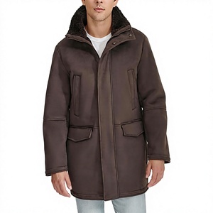 Veste en cuir PU marron pour homme avec doublure en fausse fourrure, col montant, coupe-vent, manteau d'hiver, style décontracté, coupe régulière - Product Image 1