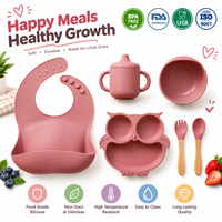 Ensemble d'accessoires d'alimentation pour bébé sur le thème des animaux : assiette, bol, bavoir, tasse à poignée, cuillère et fourchette en silicone pour repas de nourrissons et fourniture OEM