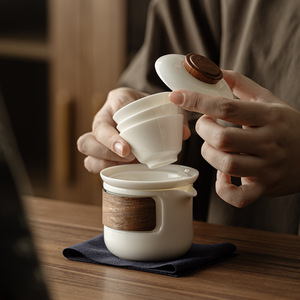 Guanlan Jade White Porcelain Travel <b>Tea</b> <b>Set</b> Portable Quick Cup Ceramic Teapot With Three Cups And Filter Inner Liner - Product Image 2