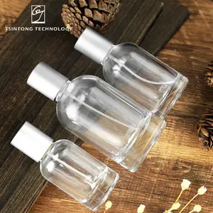 Özel yuvarlak boş temizle koku cam parfüm şişesi 30ml 50ml 100ml parfüm sprey cam şişeler ile kap