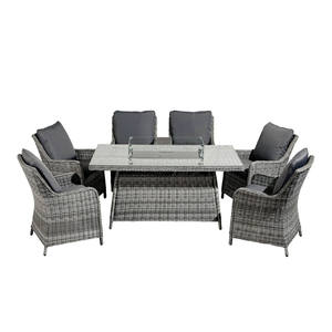 Ensemble de mobilier de jardin en rotin avec table à foyer et 6 chaises d'extérieur, table à manger de jardin en osier et table à foyer pour barbecue - Product Image 5