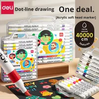 Deli HM113 stylo marqueur acrylique à pointe souple étanche sans saignement 24 couleurs superposables pour les élèves du primaire ensemble en plastique