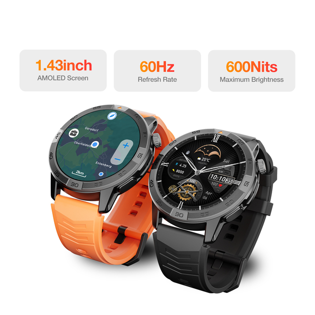 AGM W1 Pro GPS Smartwatch for Men with Compass Long Battery Life Swimming & Running Tracking Offline Maps