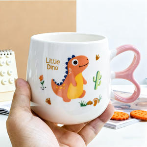 แก้วเซรามิคลายการ์ตูนไดโนเสาร์สำหรับเด็กและผู้ใหญ่ พร้อมหูจับสีชมพู แก้วของขวัญสำหรับอาหารเช้าหรือนม - Product Image 3
