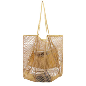 Bolso de hombro de malla negro con 2-3 compartimentos, bolsa de almacenamiento portátil para la playa para mujer - Product Image 4