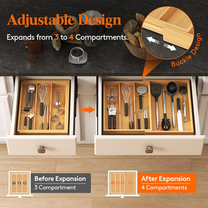Organizador de utensilios de madera ajustable <span class=keywords><strong>para</strong></span> cajones, bandeja expandible <span class=keywords><strong>para</strong></span> utensilios de cocina, divisor <span class=keywords><strong>para</strong></span> cubiertos y vajilla - Product Image 4