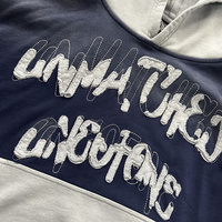 Vente en gros de logo personnalisé Streetwear Patchwork Sweat à capuche avec poche Patch de costume Broderie Logo Poids lourd Lavé Ensemble Sweat à capuche et pantalon de survêtement
