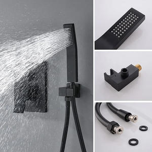 Conjunto de Ducha Empotrado Negro Cuadrado con Efecto Lluvia, Válvula Mezcladora de Pared YP-046 para Proyectos Hoteleros - Product Image 3