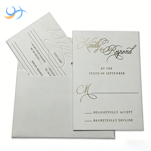 Cartes RSVP de luxe gaufrées à l'or avec enveloppes, cartes de réponse personnalisées pour suite d'invitations de mariage, de douche nuptiale et d'événements - Product Image 1