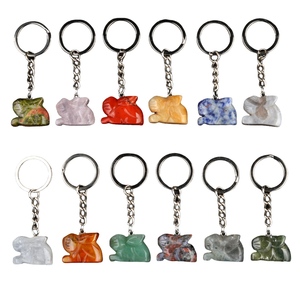 China Wholesale Hot Sales 1 Inch Rabbit Crystal Gemstone Animal Carving Key Chain Handbag Keychain Accessories